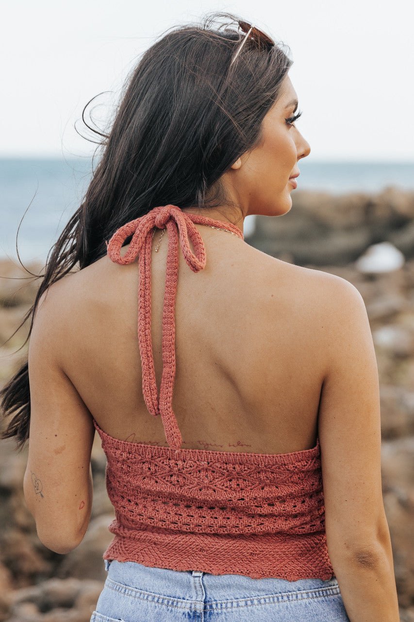 Coral Crochet Knit Halter Top - FINAL SALE - Magnolia Boutique