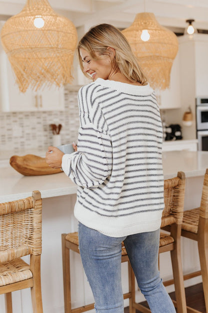 Coziest Cream Striped V-Neck Sweater - FINAL SALE - Magnolia Boutique