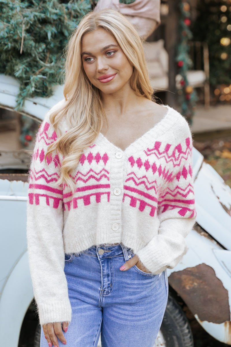 Cream Abstract Furry Knit Cardigan - Magnolia Boutique