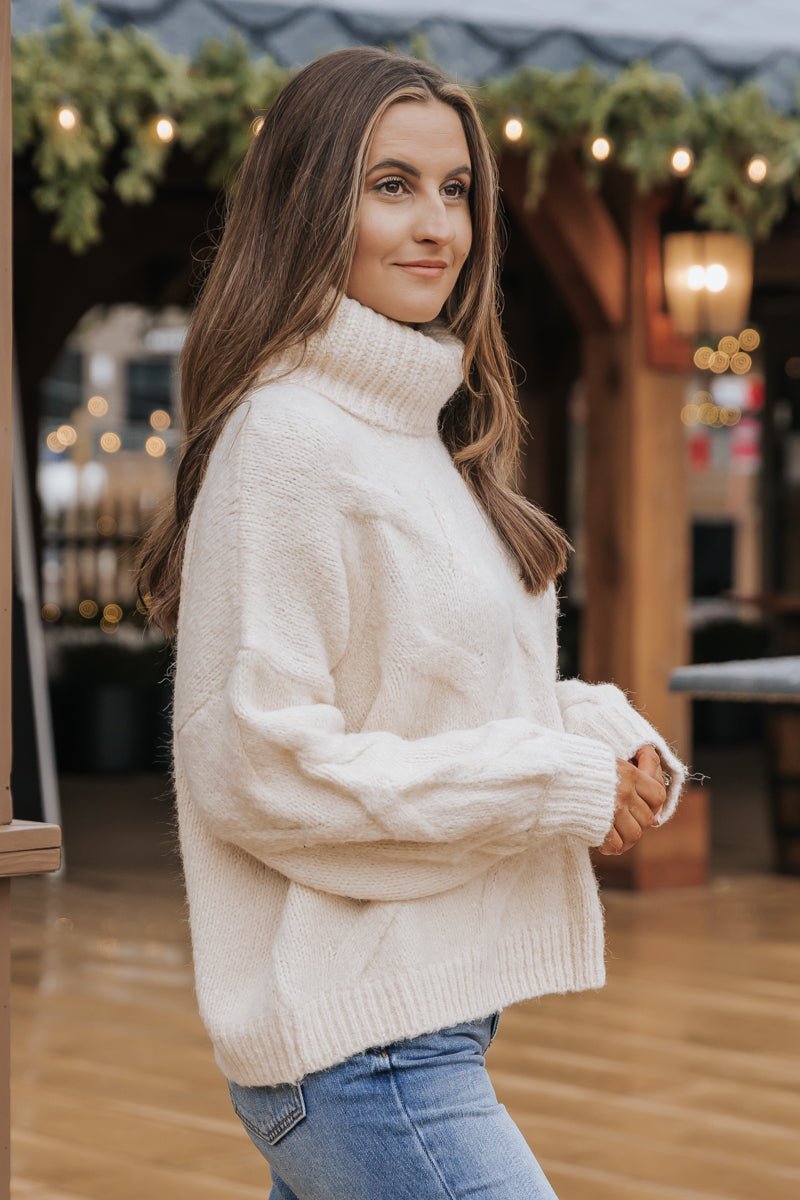 White turtleneck knit outlet sweater