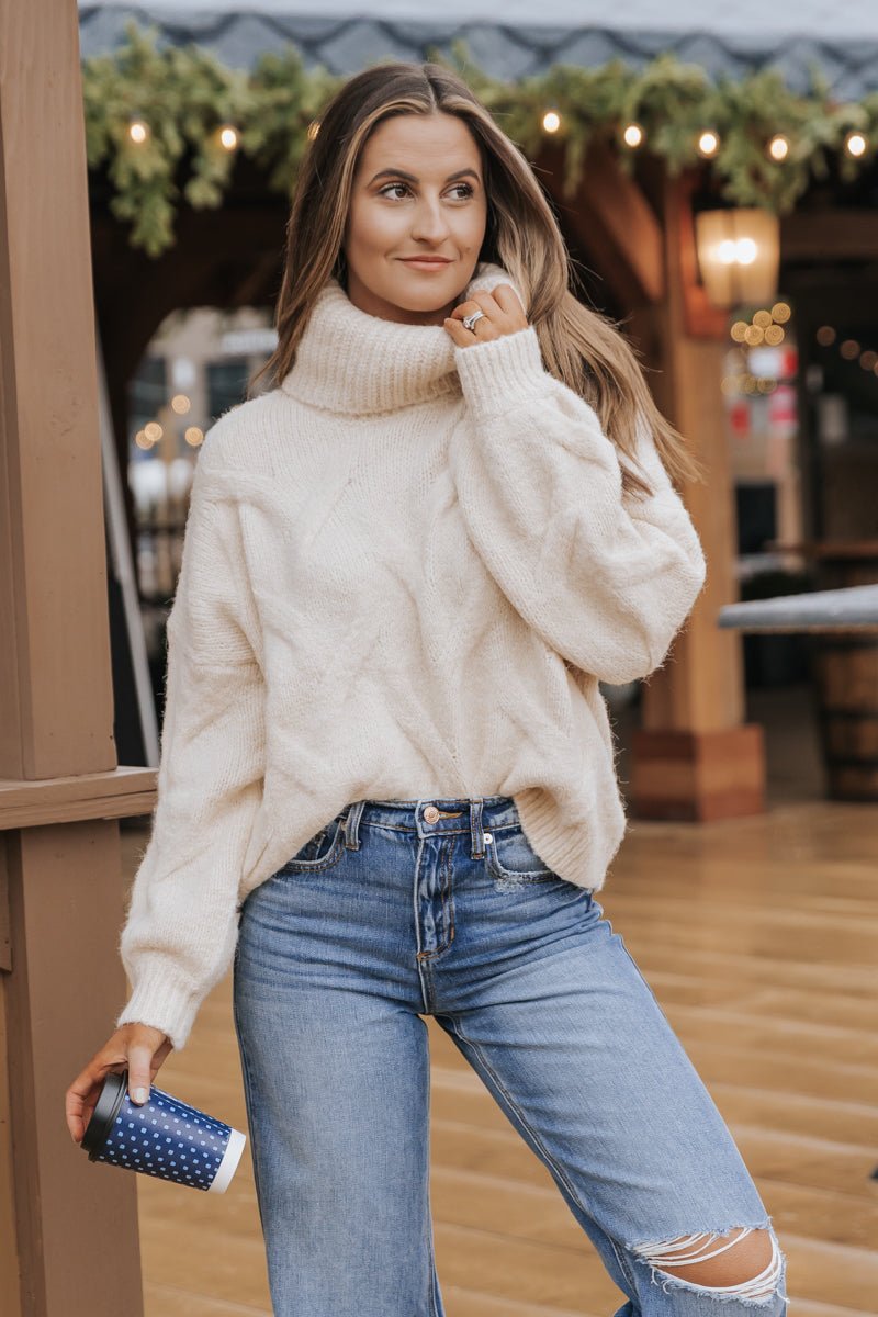 Knit Turtleneck Sweater - White - Ladies