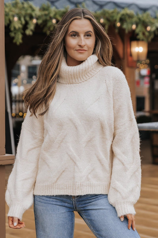 Cream Cable Knit Turtleneck Sweater - Magnolia Boutique