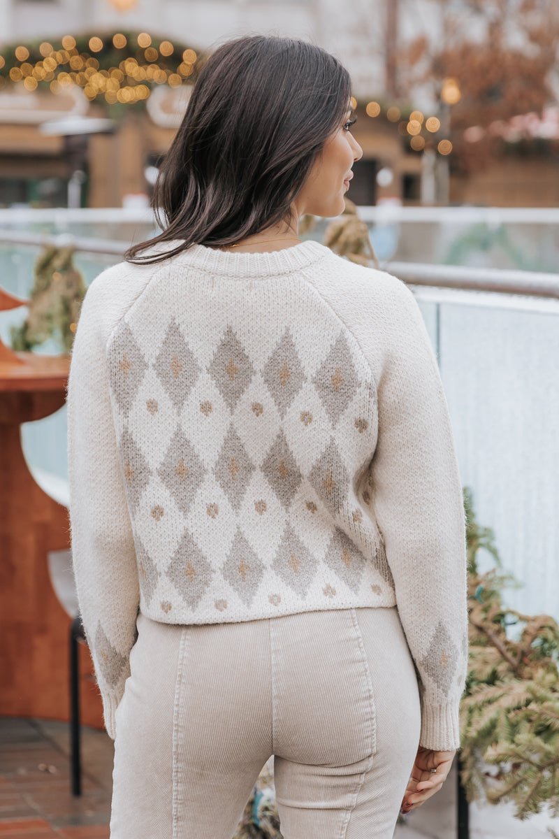 Cream Color Block Diamond Print Sweater - Magnolia Boutique