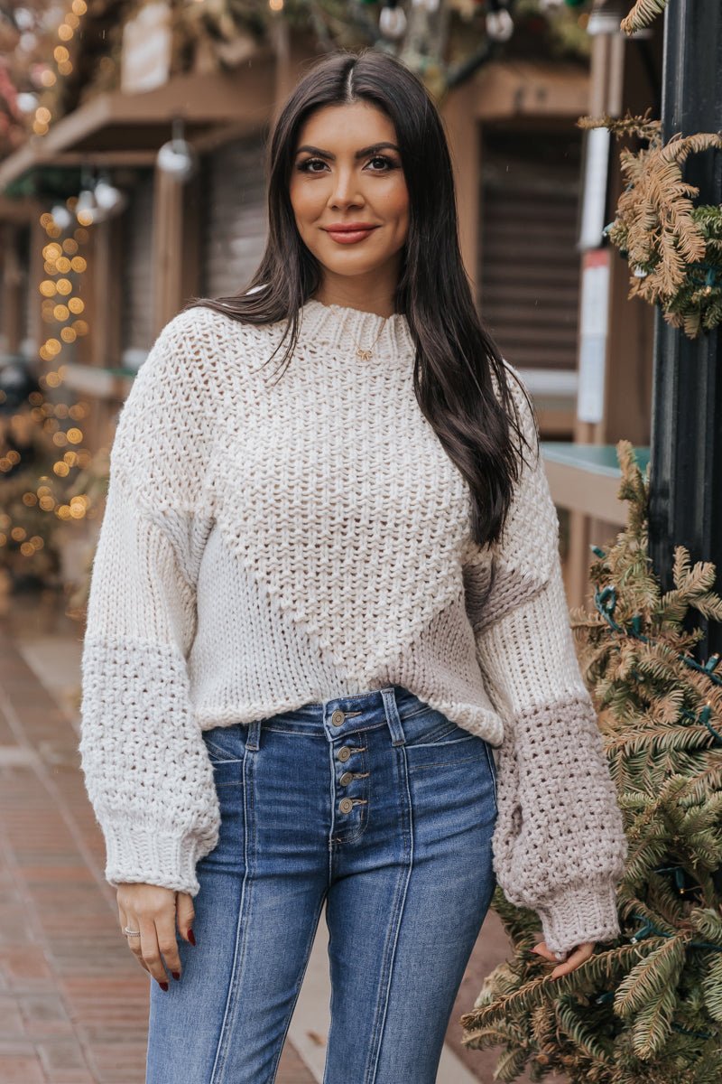 Cream Color Block Knit Sweater - Magnolia Boutique