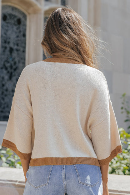 Cream Color Block Pullover Sweater - Magnolia Boutique