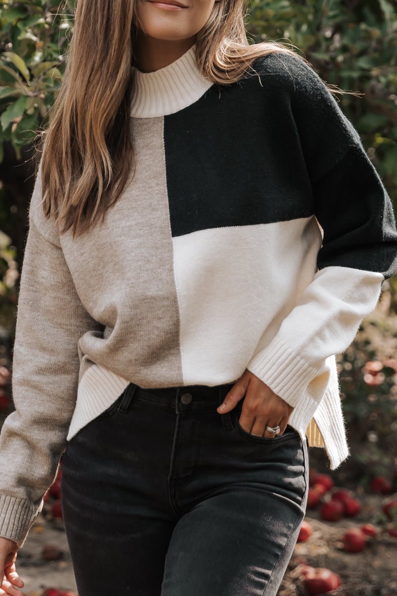 Cream Color Block Turtleneck Sweater - Magnolia Boutique