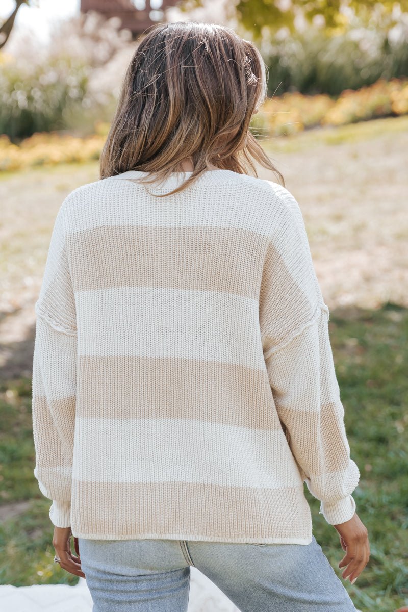 Cream Combo Striped Sweater - Magnolia Boutique