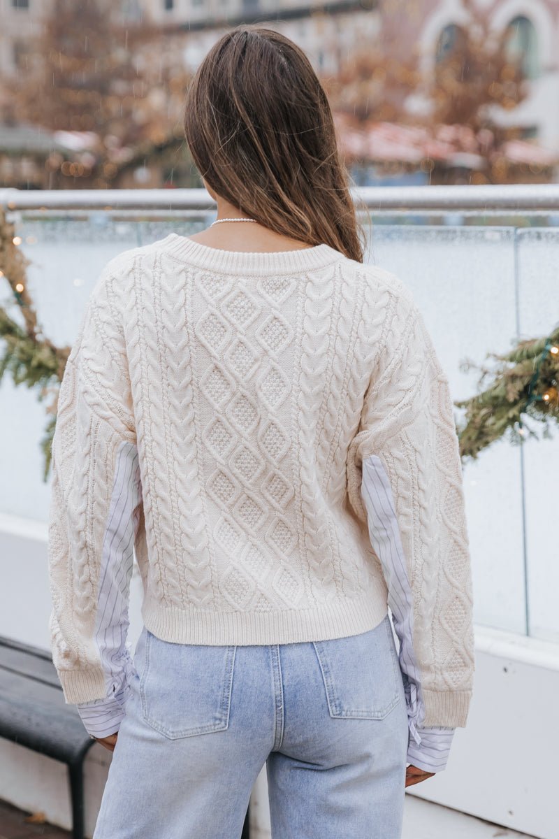 Cream Contrast Sleeve Cable Knit Sweater FINAL SALE Magnolia