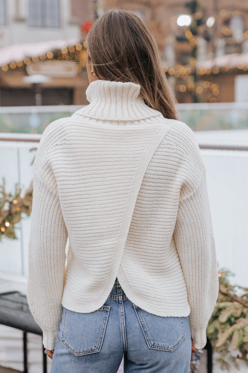 Cream Cross Back Chunky Knit Turtleneck Sweater FINAL SALE