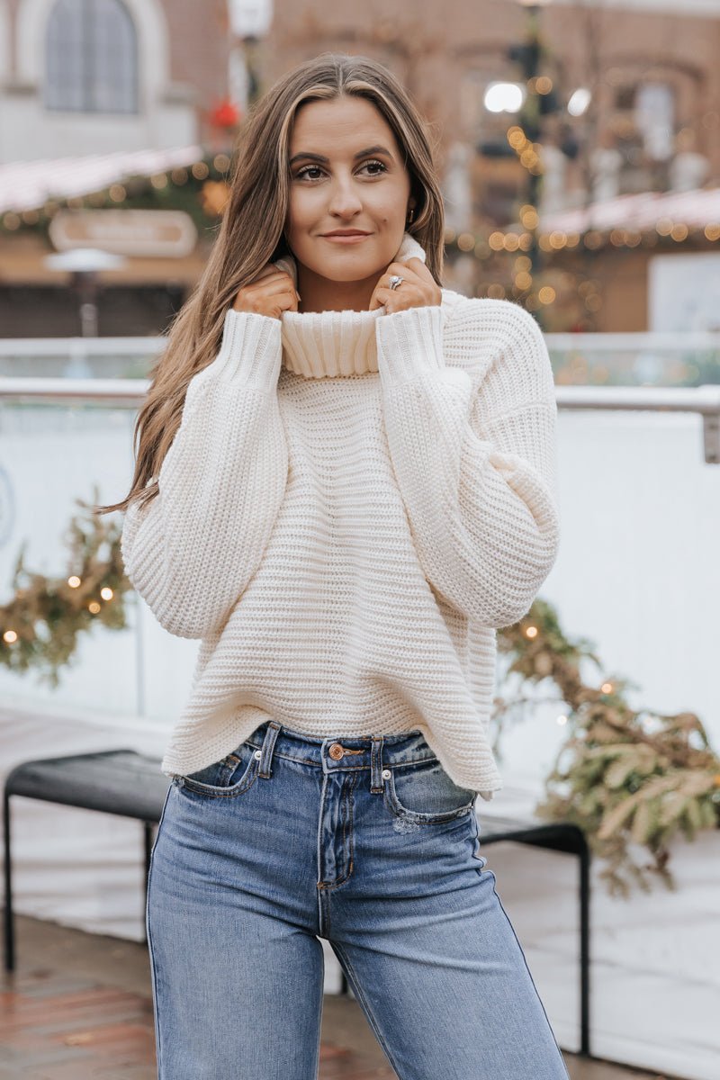 Cream Cross Back Chunky Knit Turtleneck Sweater - Magnolia Boutique