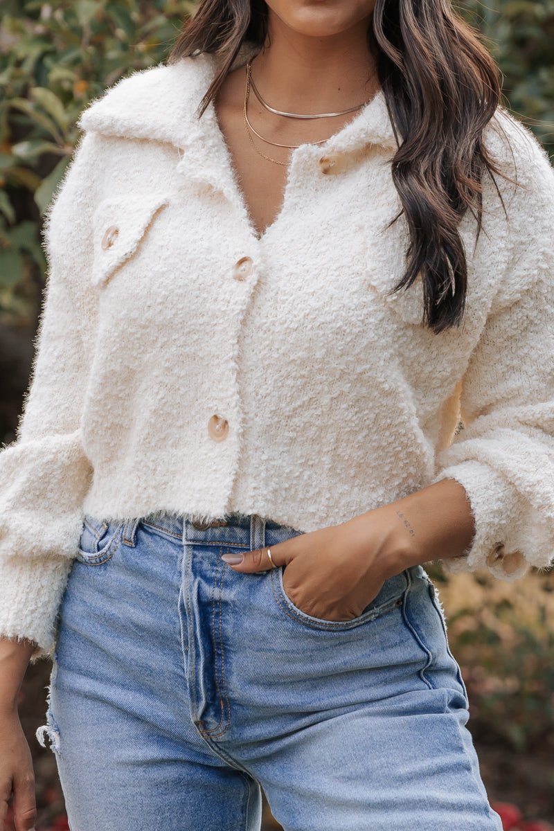 Cream Fuzzy Sweater Cardigan - Magnolia Boutique
