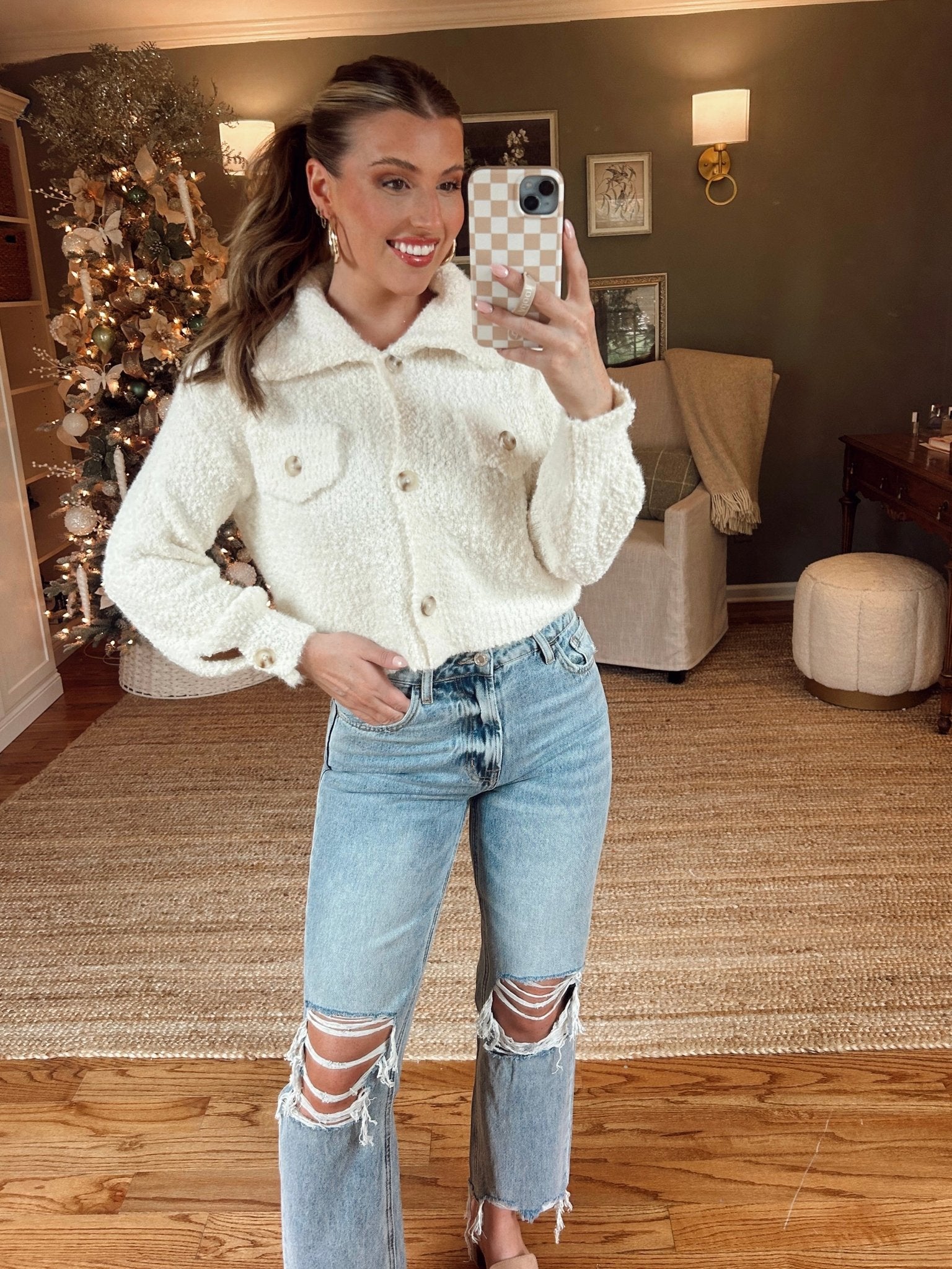 Cream Fuzzy Sweater Cardigan | Magnolia Boutique