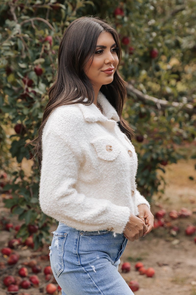 Cream Fuzzy Sweater Cardigan - Magnolia Boutique