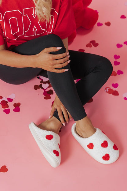 Cream Heart Fuzzy Plush Slippers - Magnolia Boutique