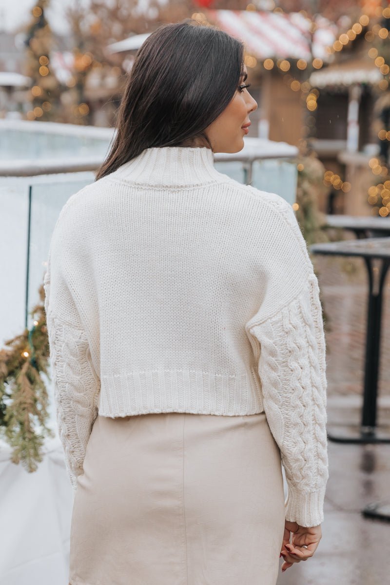 Cream Mock Neck Pearl Cable Knit Sweater FINAL SALE Magnolia