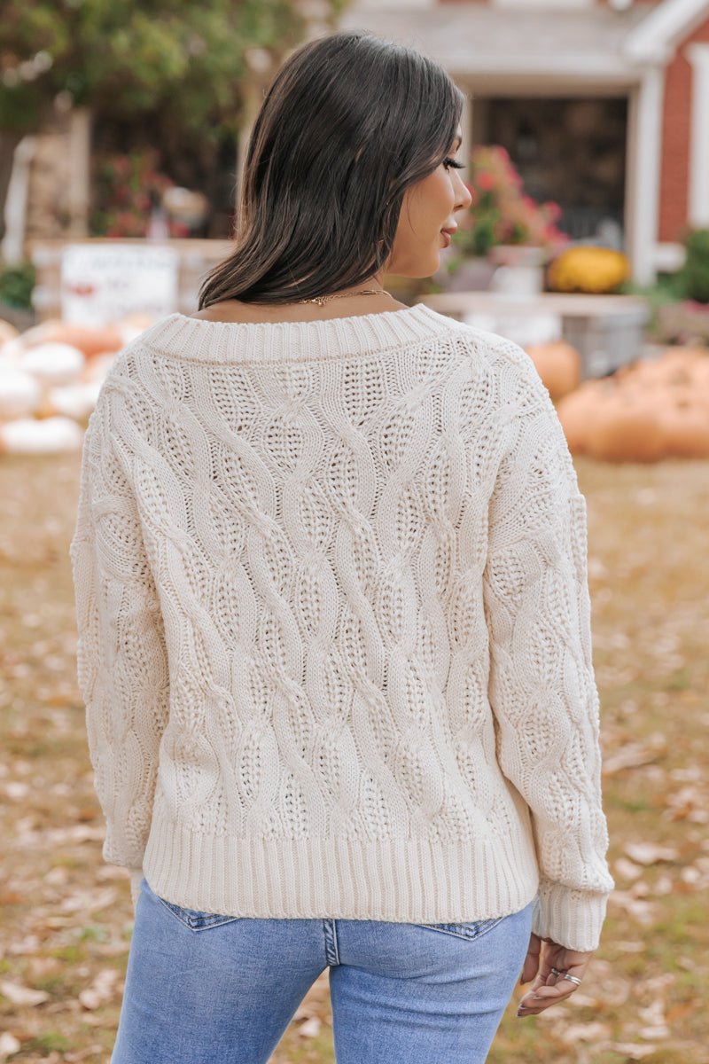 White cable outlet knit sweater womens