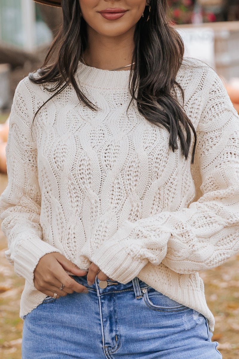 Cream Ribbed Cable Knit Sweater | Magnolia Boutique
