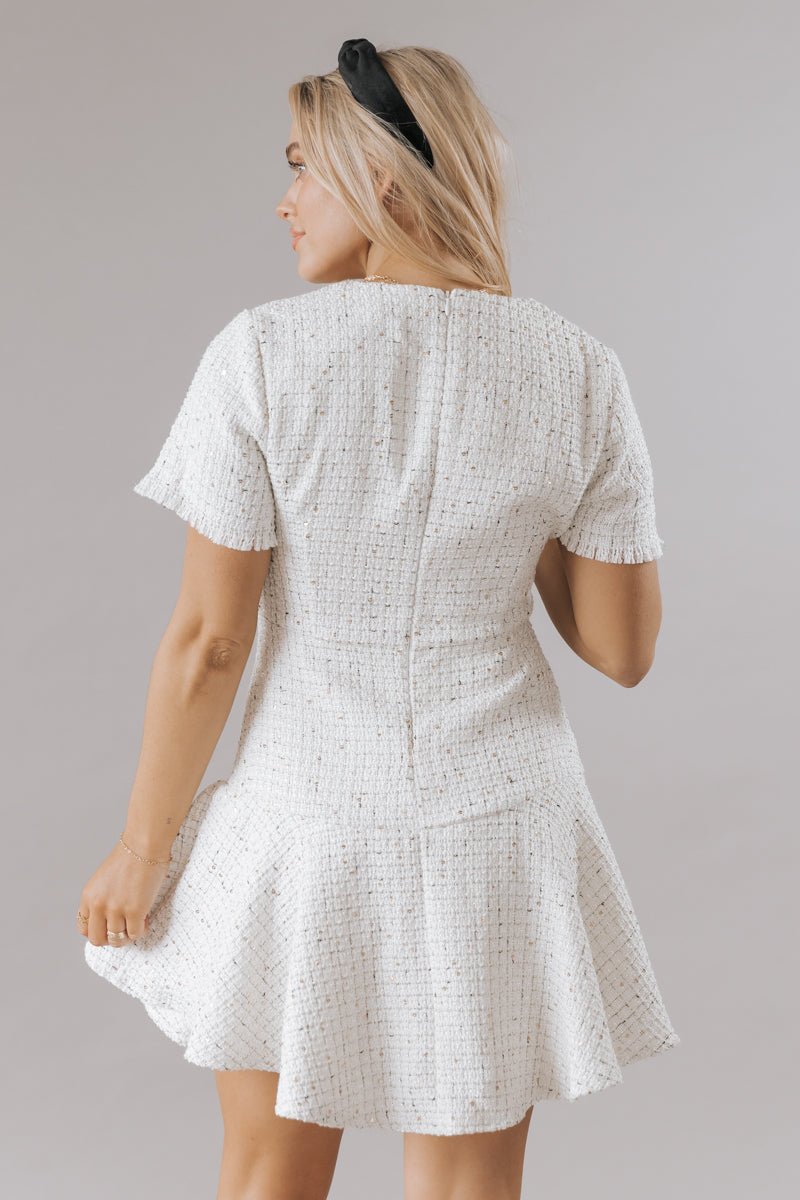 Cream Sequin Tweed Mini Dress - Magnolia Boutique