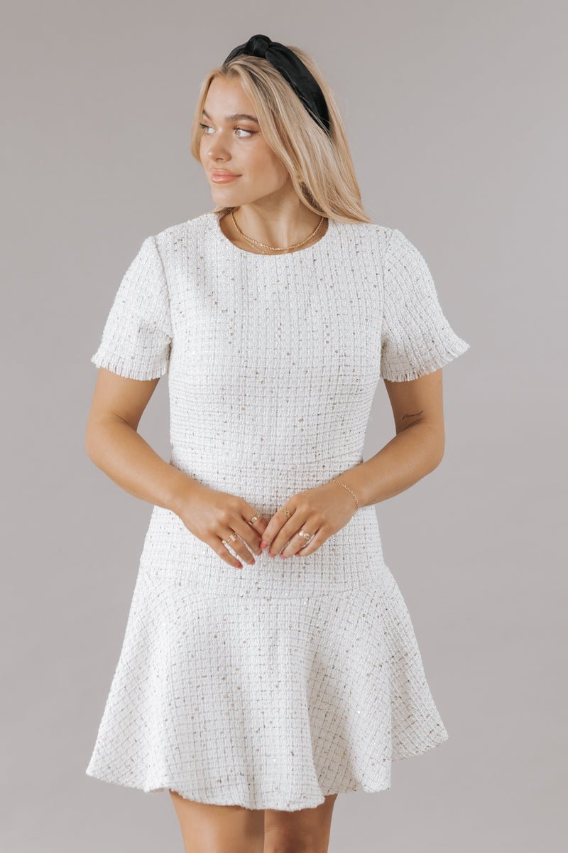 Cream Sequin Tweed Mini Dress | Magnolia Boutique