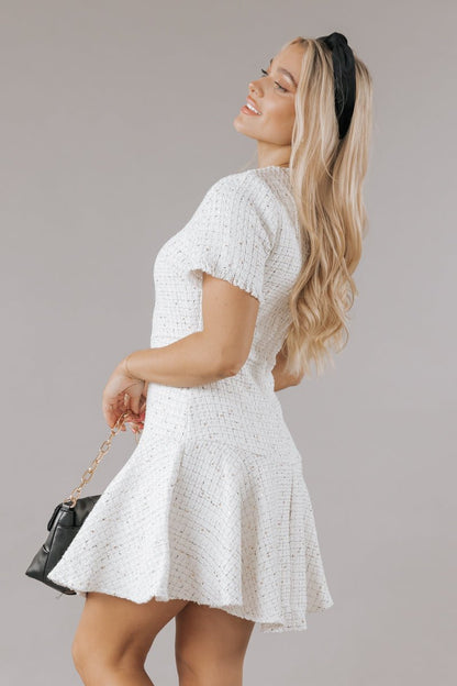Cream Sequin Tweed Mini Dress - Magnolia Boutique