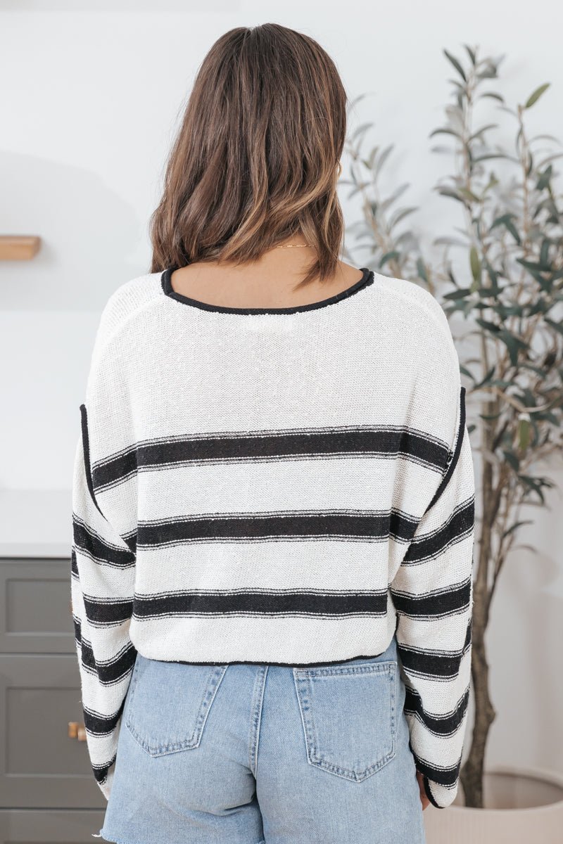 Cream Striped Contrast Pullover Sweater - Magnolia Boutique