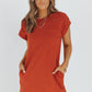 Cuffed Sleeve Rust Pocket T-Shirt Dress - FINAL SALE - Magnolia Boutique