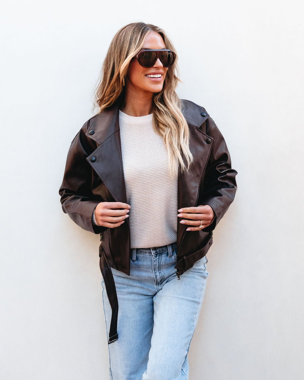 Dark Brown Leather Biker Jacket - FINAL SALE – Magnolia Boutique