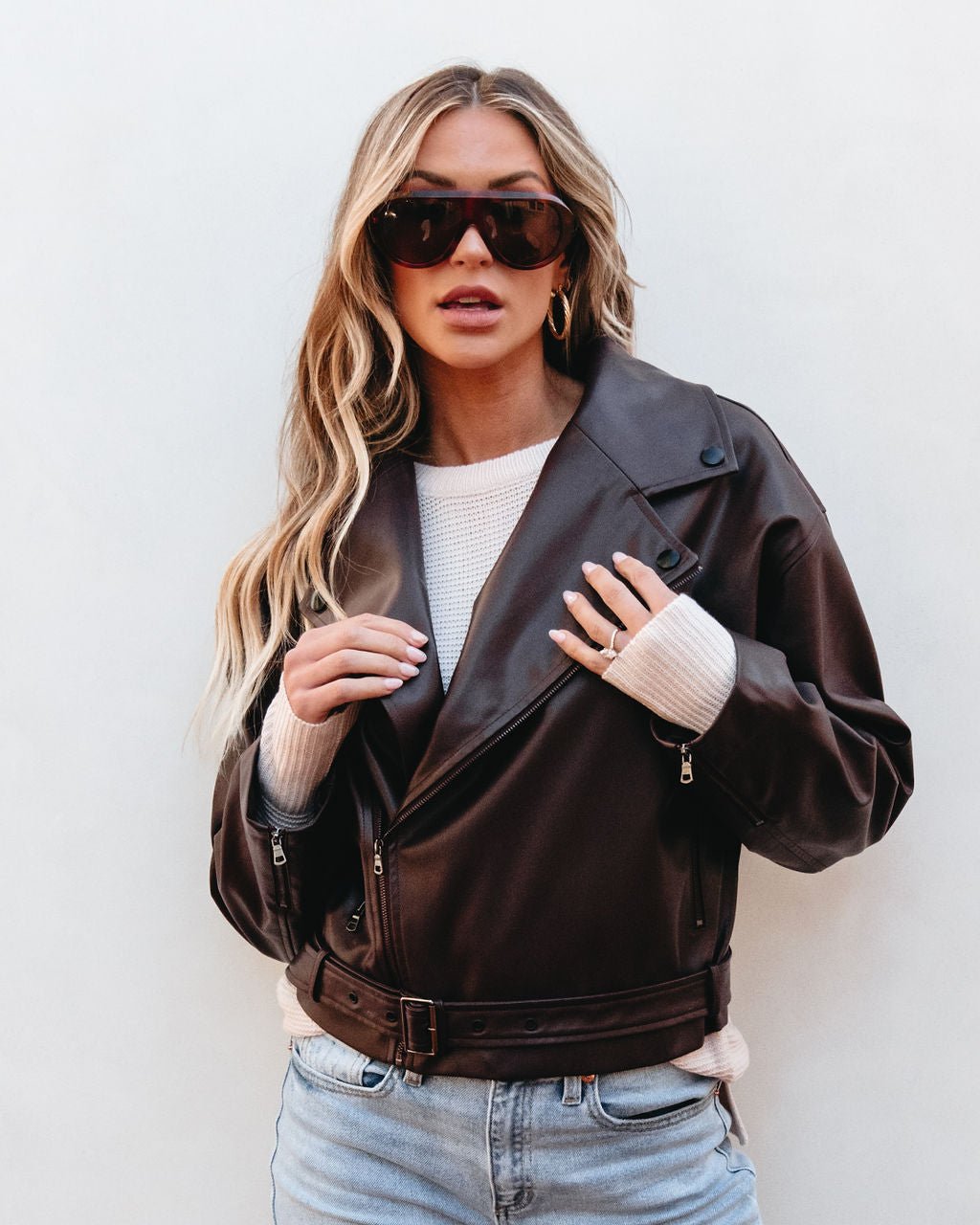 Dark Brown Leather Biker Jacket - FINAL SALE – Magnolia Boutique