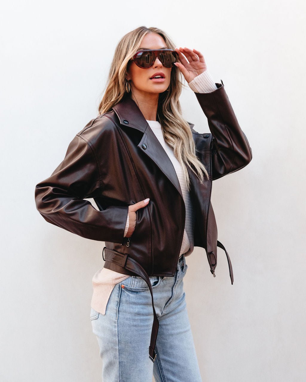 Dark Brown Leather Biker Jacket - FINAL SALE – Magnolia Boutique