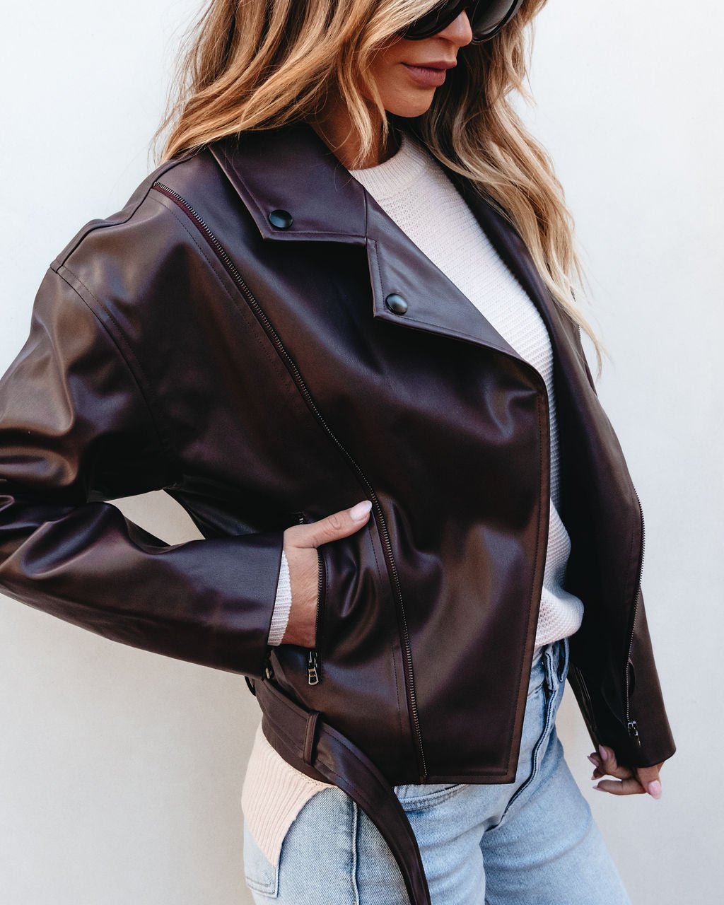 Dark Brown Leather Biker Jacket - Magnolia Boutique