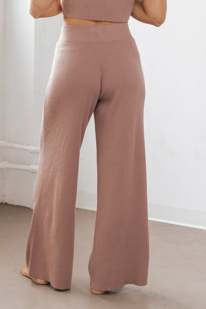 Dark Mauve Ribbed Wide Leg Pants - Magnolia Boutique