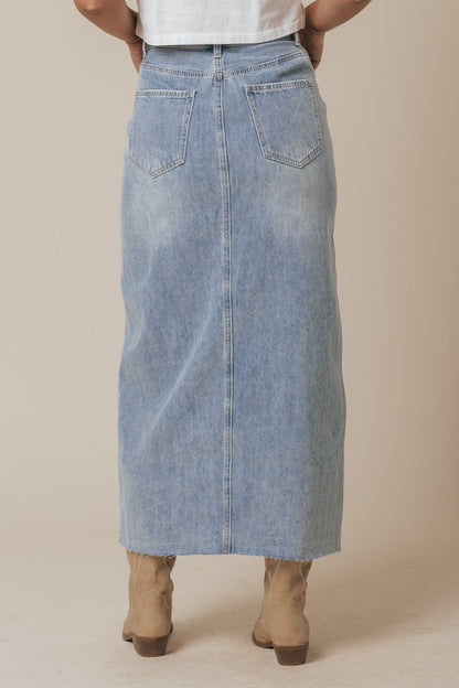 Denim Light Wash Slit Midi Skirt - Magnolia Boutique