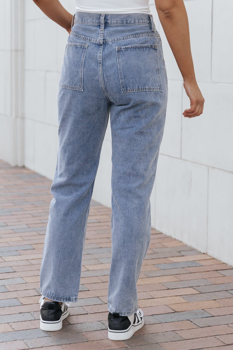 Denim Seam Detail Cargo Straight Leg Jeans - Magnolia Boutique