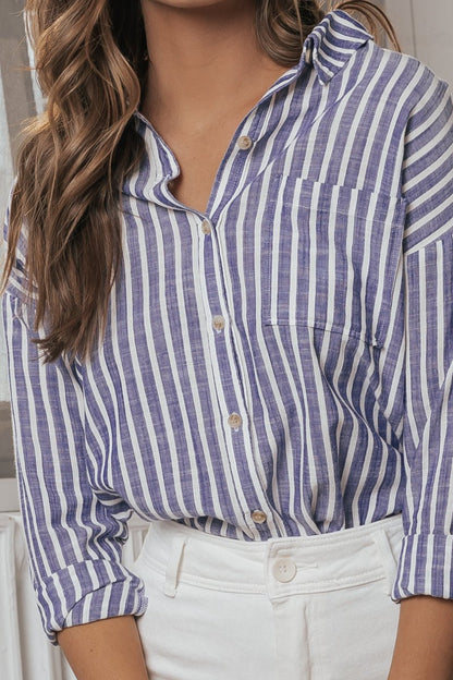 Denim Striped Button Down Shirt - Magnolia Boutique
