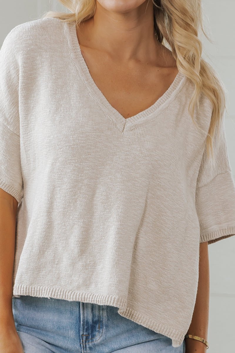 Dove Grey Ribbed V Neck Sweater | Pre Order - Magnolia Boutique