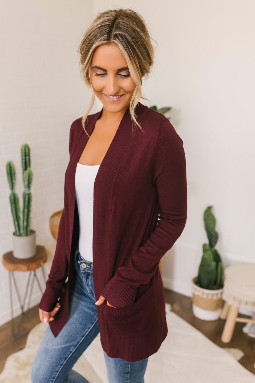 Down by the Bay Knit Cardigan - Burgundy - Magnolia Boutique