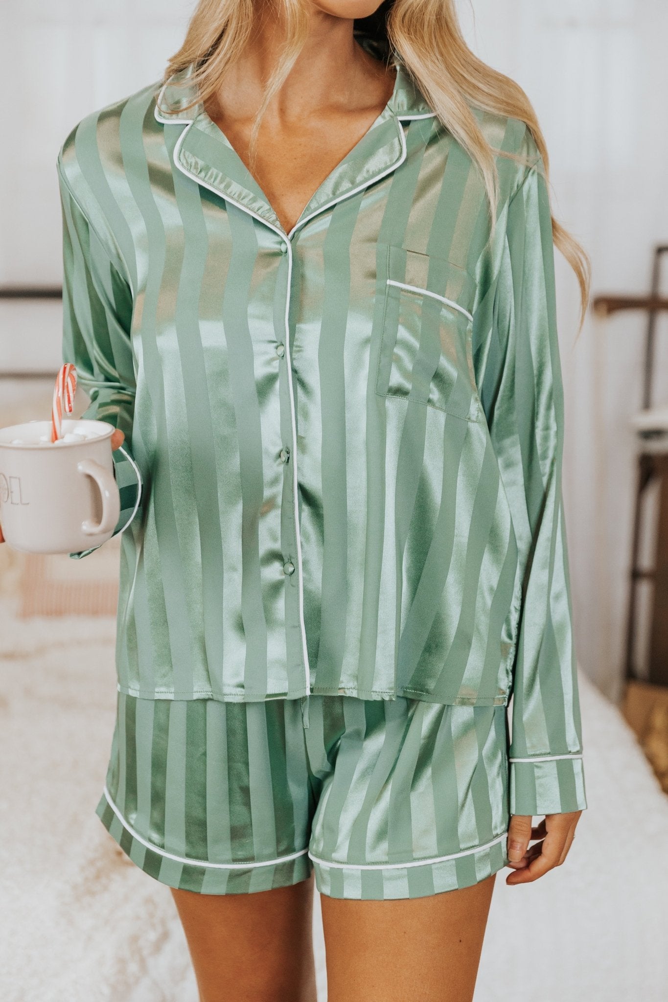 Dreamy Green Satin Two-Piece Pajama Set - Magnolia Boutique