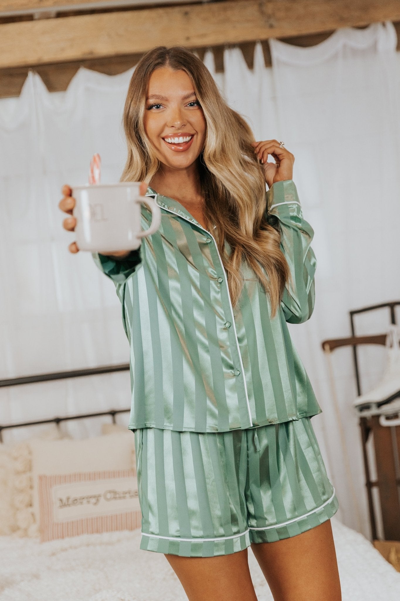 Dreamy Green Satin Two-Piece Pajama Set - Magnolia Boutique