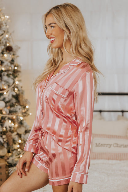Dreamy Pink Satin Two-Piece Pajama Set - Magnolia Boutique