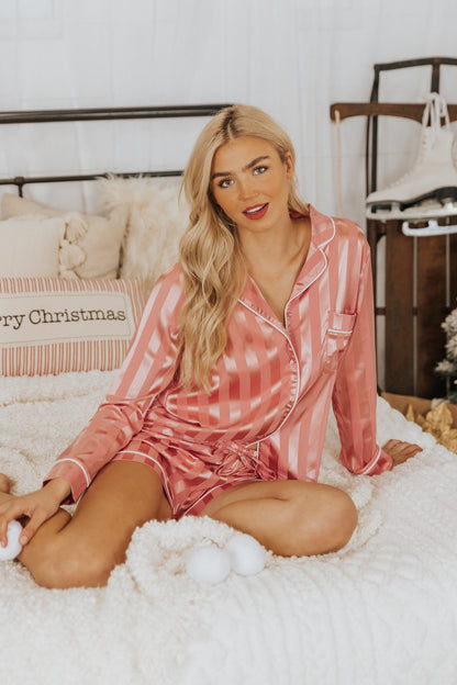 Dreamy Pink Satin Two-Piece Pajama Set - Magnolia Boutique