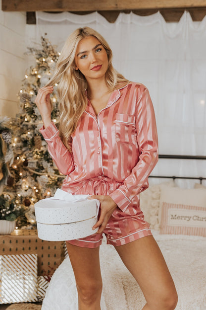 Dreamy Pink Satin Two-Piece Pajama Set - Magnolia Boutique