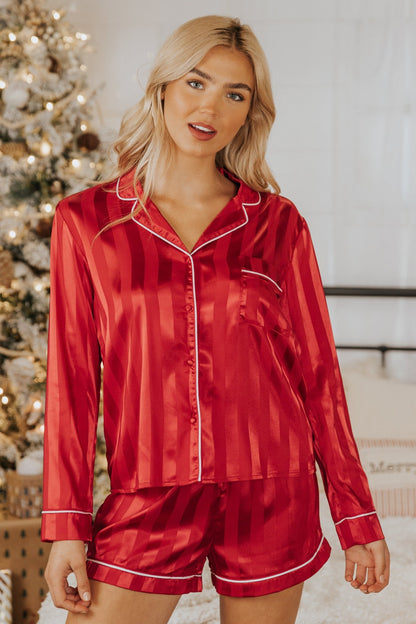 Dreamy Red Satin Two-Piece Pajama Set - Magnolia Boutique