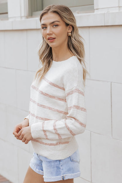 Dusty Coral Long Sleeve Striped Sweater - Magnolia Boutique