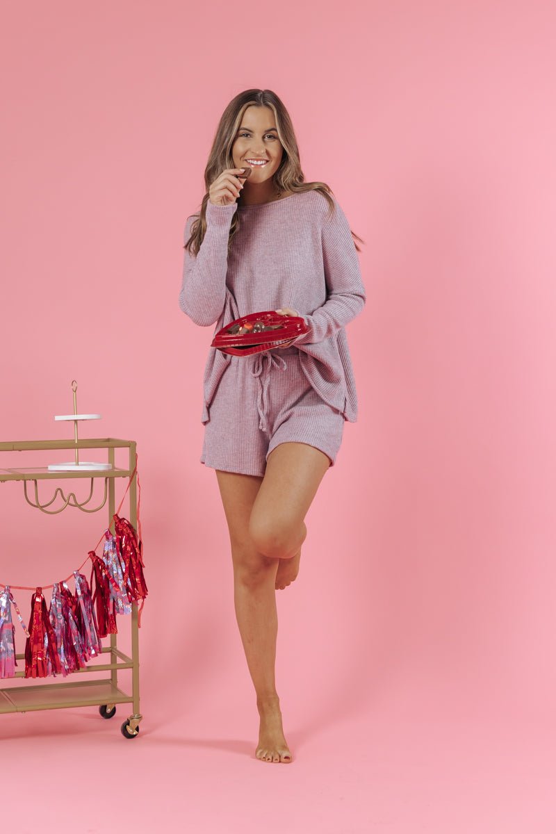 Dusty Plum Waffle Knit Pullover - Magnolia Boutique