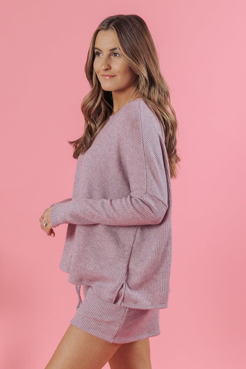 Dusty Plum Waffle Knit Pullover - Magnolia Boutique