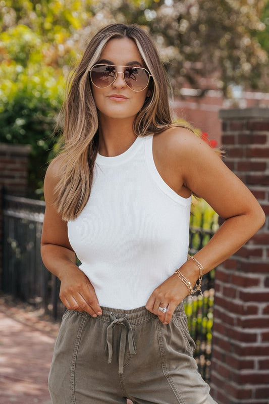 Easy Does It White Halter Ribbed Tank - Magnolia Boutique