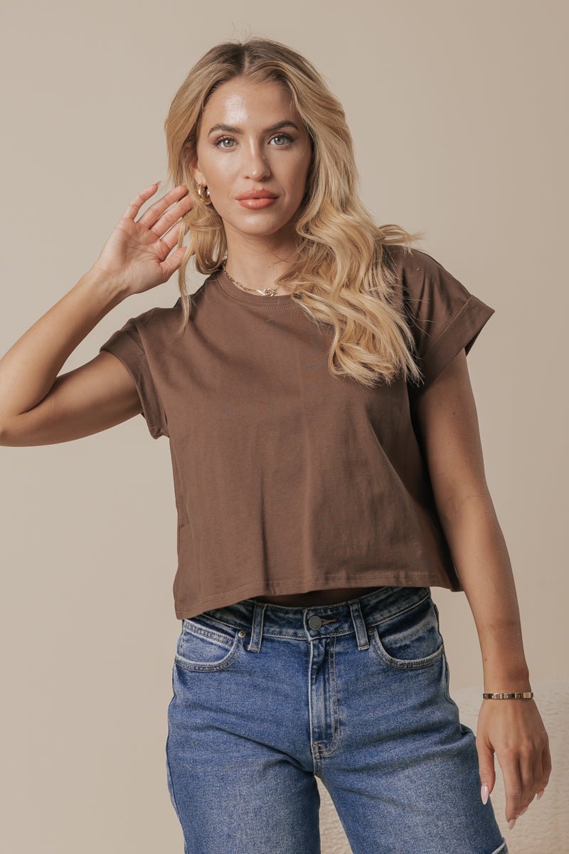 Editor's Choice Brown Cotton Cuff Sleeve Top - Magnolia Boutique
