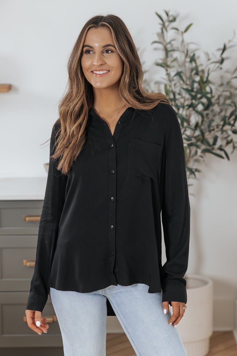 Elevated Basic Button Down Shirt - Black - Magnolia Boutique