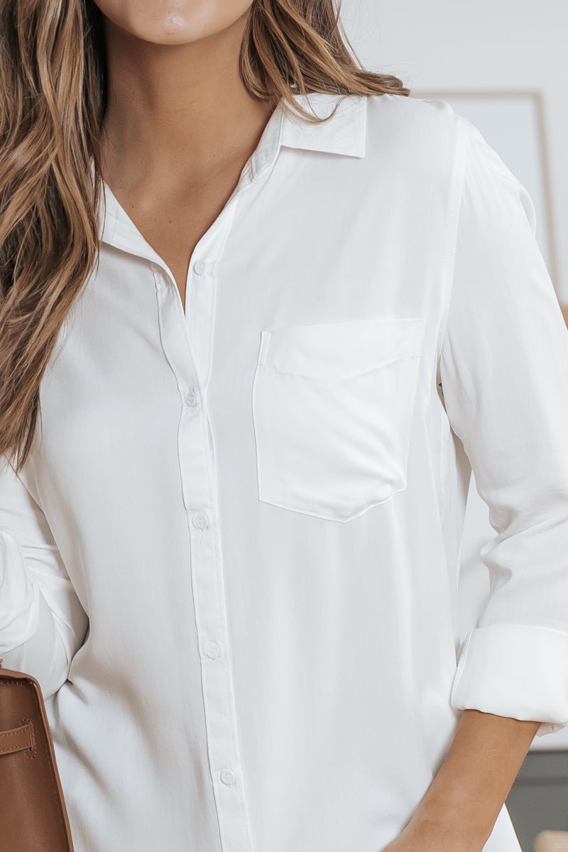 Elevated Basic Button Down Shirt - White - Magnolia Boutique