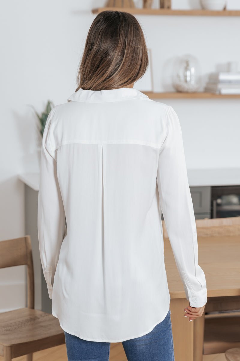 Elevated Basic Button Down Shirt - White - Magnolia Boutique